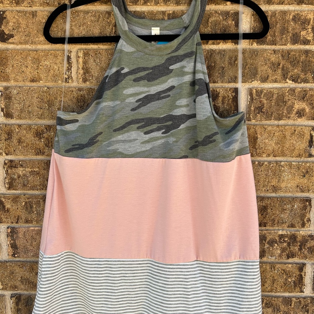 Camo and Pink Colorblock Tank Top